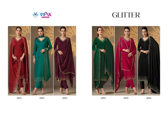 Glitter By Vipul Satin Chiffon Designer Salwar Kameez Wholesale Price In Surat